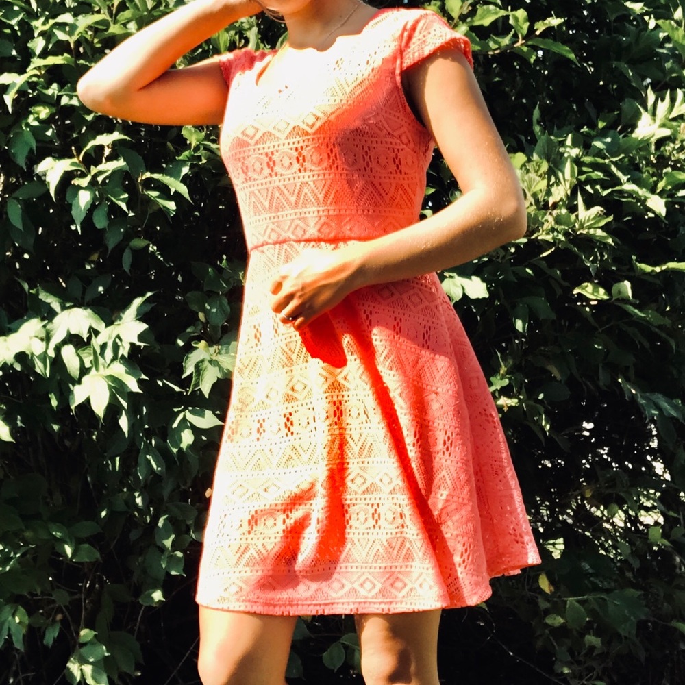 Pink/coral lace sun dress